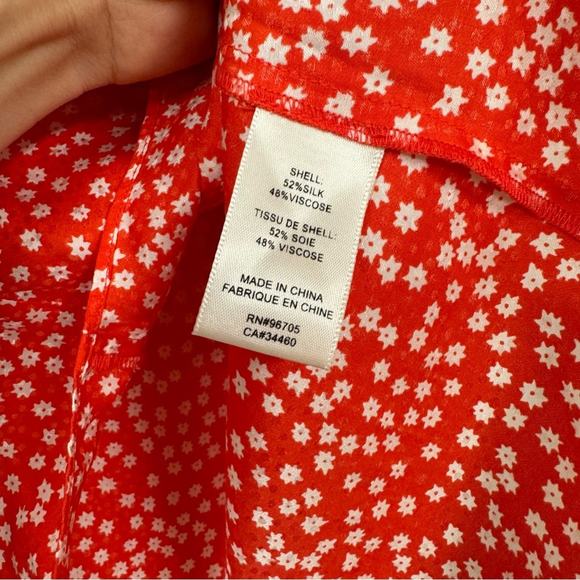 Rebecca Taylor Red Ditsy Floral Blouse Womens 2 Petal Sleeve Silk Blend Top - Picture 7 of 11